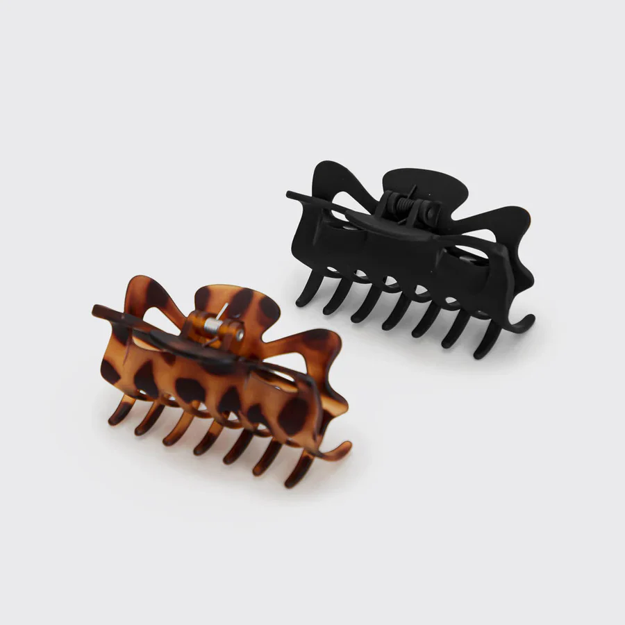 Kitsch Recycled Plastic Medium Classic Claw Clips 2pc Set - Black & Tort - Image 2