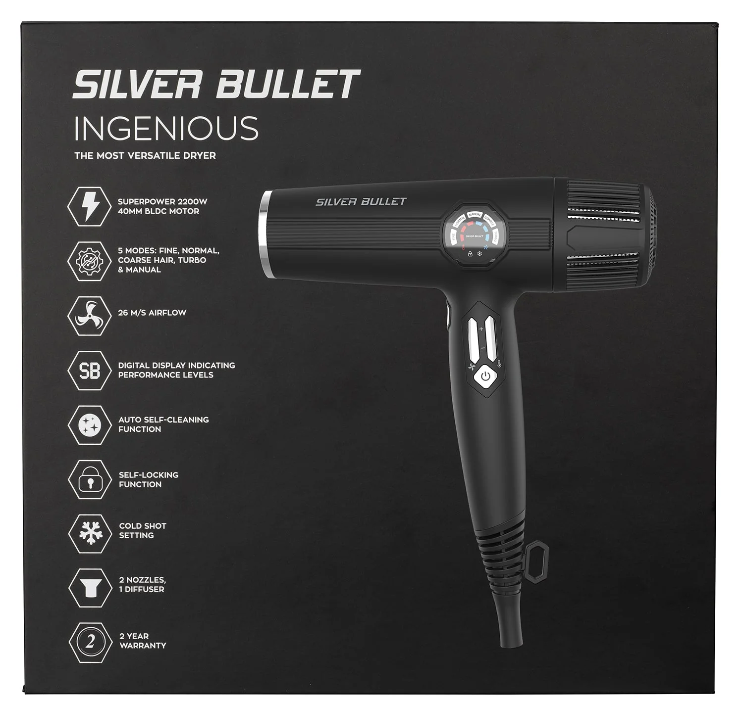 Silver Bullet Ingenious Hair Dryer - Black - Image 8